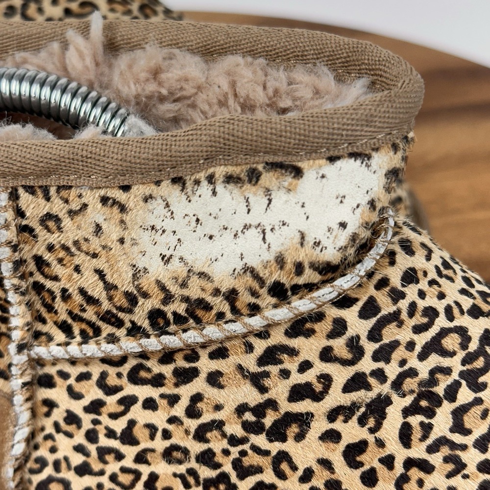 Womens UGG Ultra MIni Speckles Leopard Print Cow Hair Ankle Boots Size 8 M GUC - Picture 9 of 10